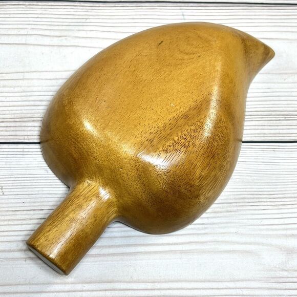 Vintage Wooden Leaf Shape Monkey Pod 9.5” Wood Bowl Nut Dish Scoop Ladle Acorn - Picture 5 of 13